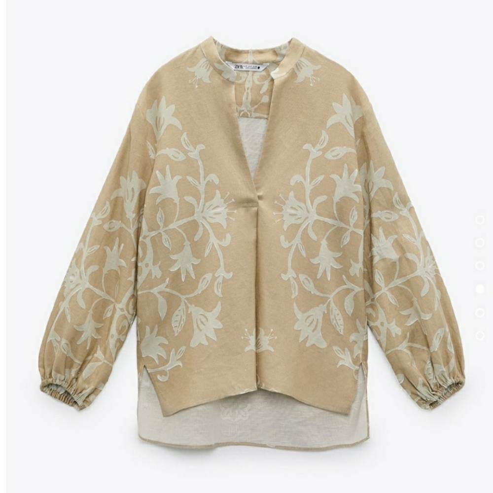 NWT ZARA PRINTED LINEN BLEND BLOUSE SMALL